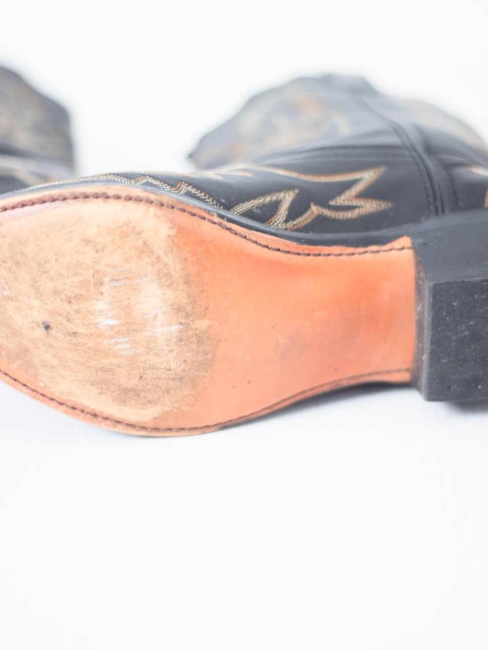 Vintage Cowboy Boots | Black Leather | Gold Stitch Inlay | Women's 8.5 / Men's 7 - Picture 14 of 16